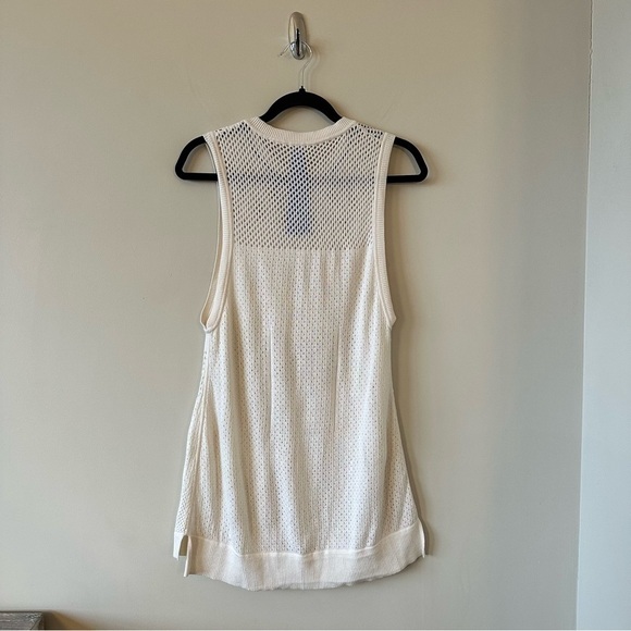 Kit & Ace-Open Knit Cream Long Sleeveless Lightweight Silk Cashmere Blend Vest - Picture 2 of 11